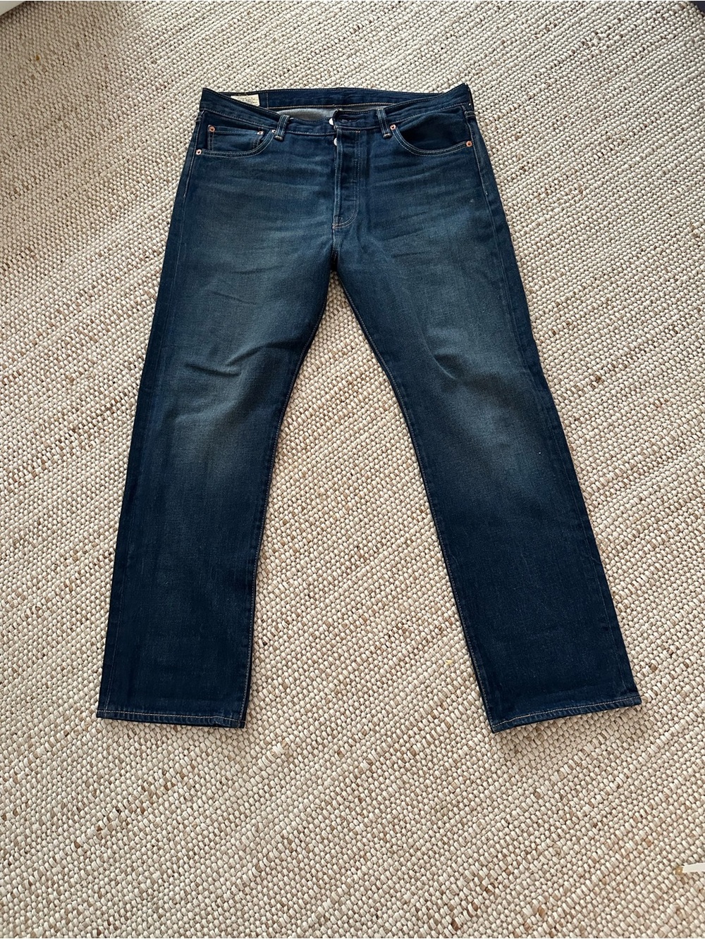 Levi’s 501 premium big e 34 30 dark wash jeans denim nudie